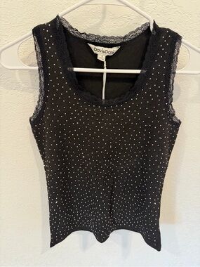 DAVI & DANI Black Tank Top with Silver Studs & Lace Trim